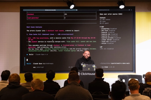 Picture of me presenting the product at the annual ClickHouse OpenHouse conference