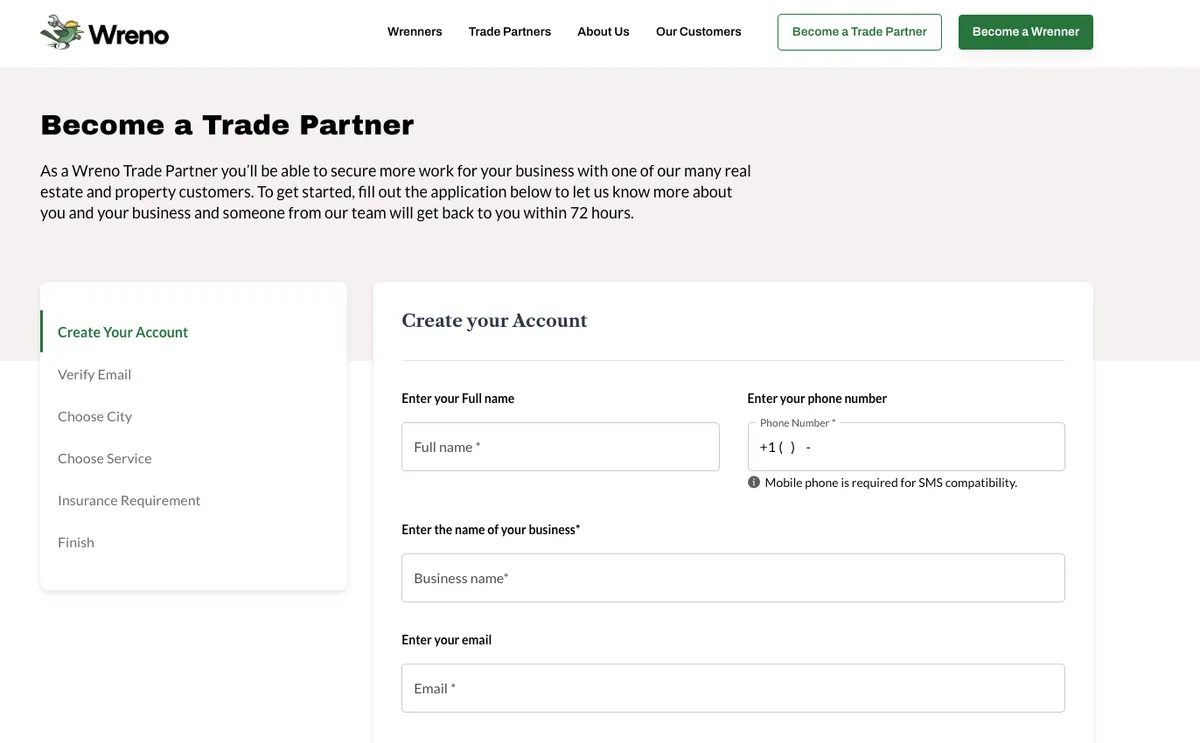 Wreno: Sign Up Flow